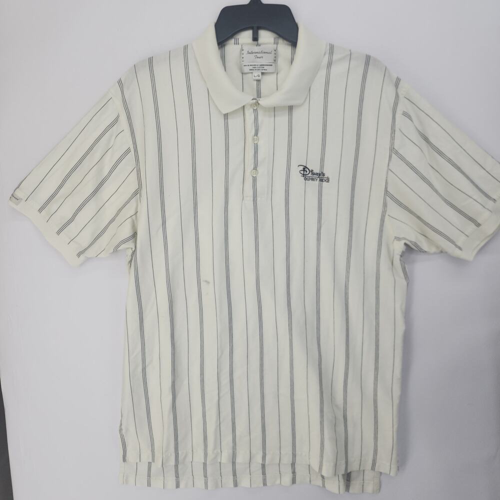 Disney Osprey Ridge International Tour Striped Golf Polo White Navy L